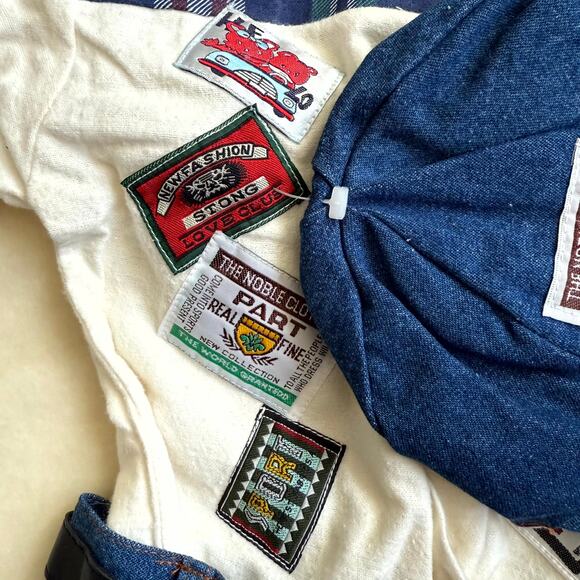 Vintage 90s MGM Kid's Fashion 3-Piece Pants Set Boys 12M Plaid Patchworks Denim - Picture 8 of 13